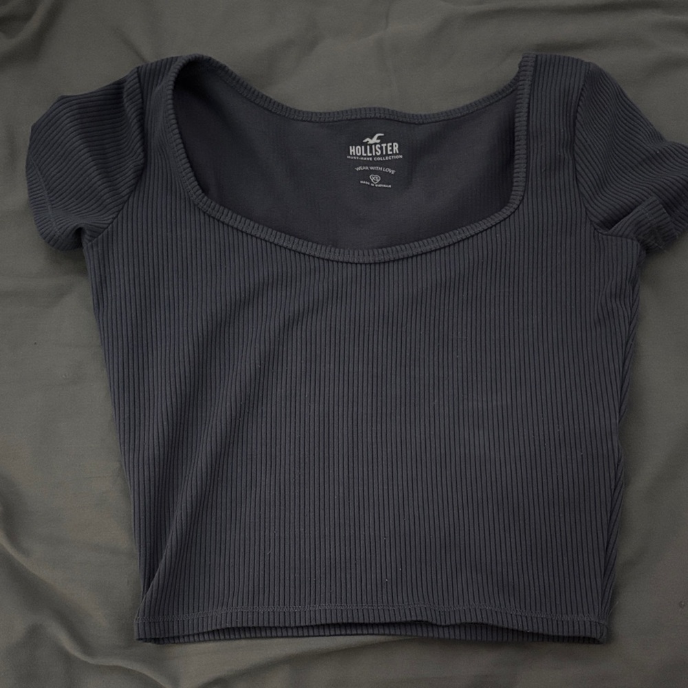 Hollister Women's Charcoal blue baby crop top tee
